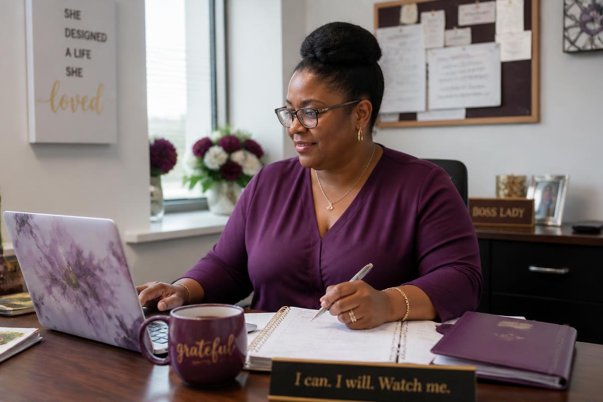 An administrative professional managing a calendar at a tidy desk